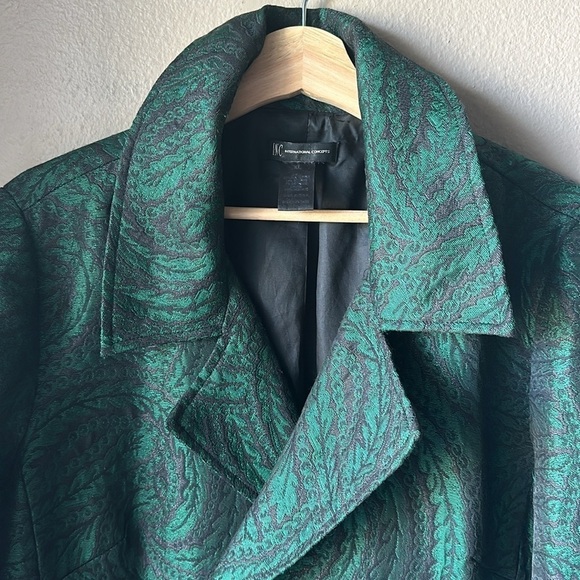 I.N.C. INTERNATIONAL CONCEPTS Green Jacquard Bell Sleeve Peacoat Jacket - Picture 4 of 7